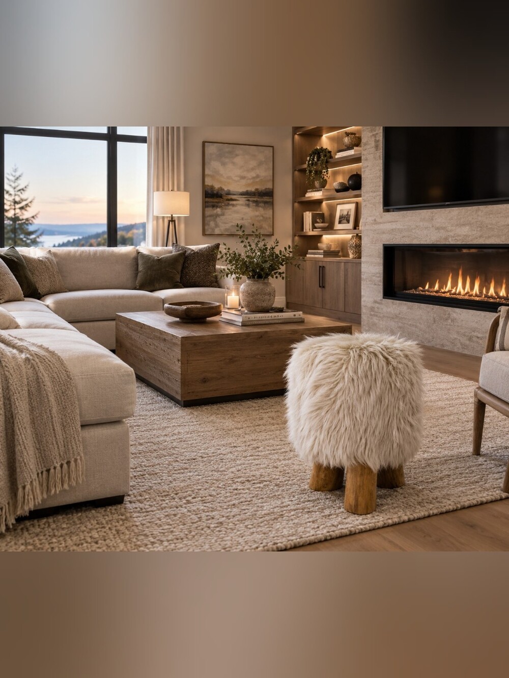 Plush Faux Sheepskin Accent Stool